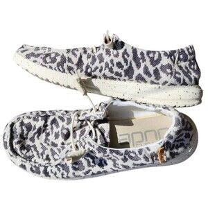 HEY DUDE Size 7 Woven Cheetah Grey Wendy Washable Comfort